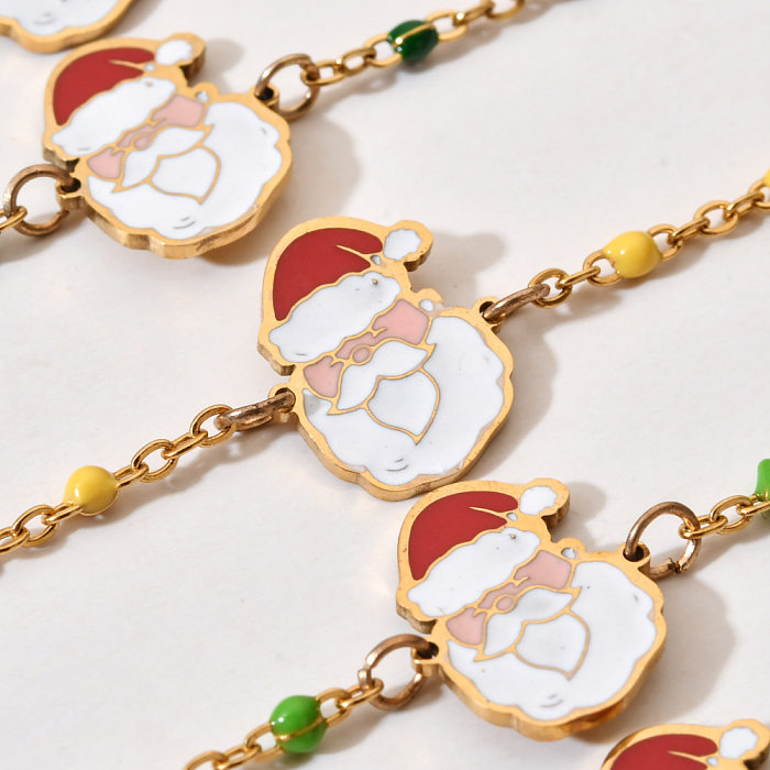 Wholesale Cartoon Style Cute Santa Claus Stainless Steel Enamel Plating Gold Plated Bracelets