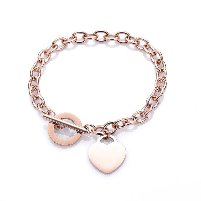 Fashion Love Stainless Steel Bracelet Peach Heart-shaped Letter Rose Gold Bracelet T-shaped Titanium Steel Bracelet Wholesale jewelry