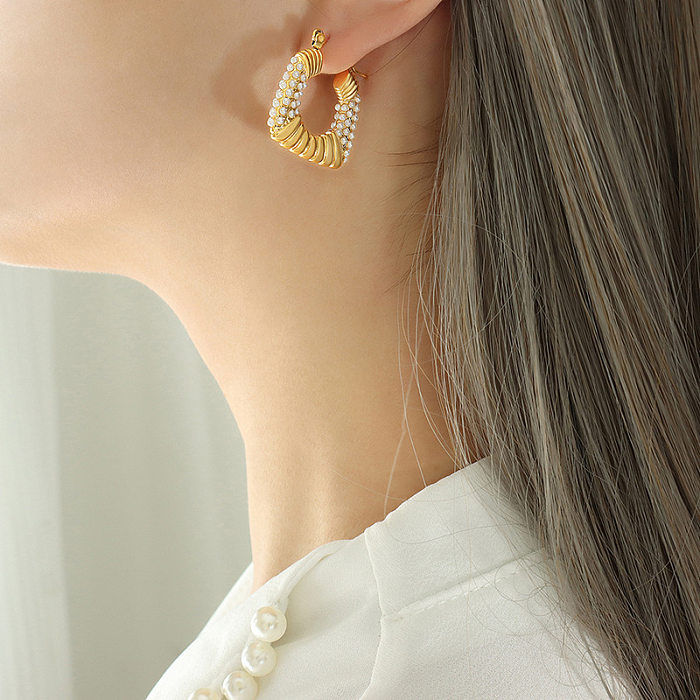 1 Paar einfache U-förmige Ohrringe aus Edelstahl mit Inlay und künstlichen Perlen