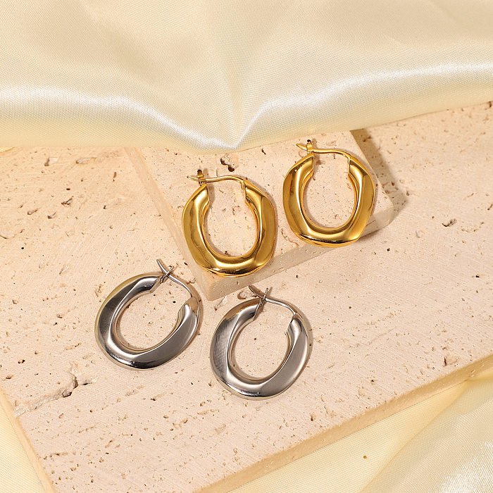 New Color-changing Waterproof Thick Earrings Women's Geometric Stainless Steel  Irregular U-shaped Oval Hoop Earrings