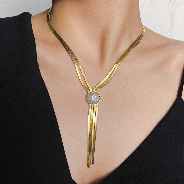 Schlichter Stil, rund, herzförmig, Edelstahl-Beschichtung, Perlen-Anhänger-Halskette, 1 Stück