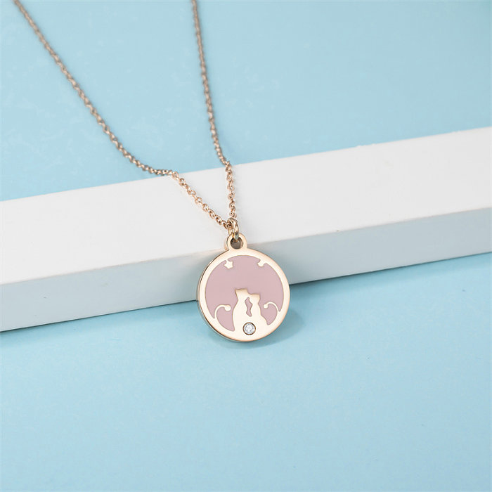 Casual Simple Style Fox Stainless Steel  Stainless Steel Polishing Plating Inlay Zircon Rose Gold Plated Pendant Necklace