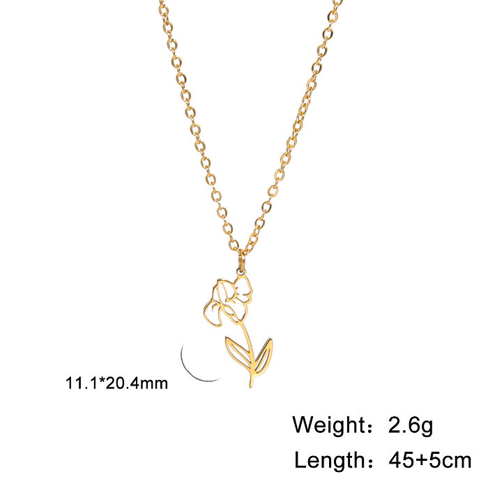 Fashion Flower Stainless Steel  Plating Pendant Necklace 1 Piece