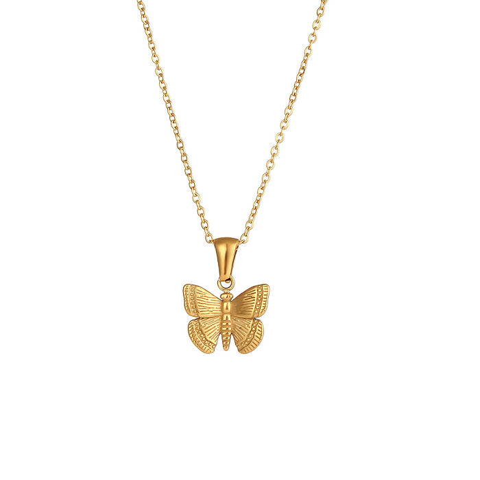 Halskette mit Schmetterlings-Anhänger aus Edelstahl im Barockstil. Halsketten aus Edelstahl mit Überzug