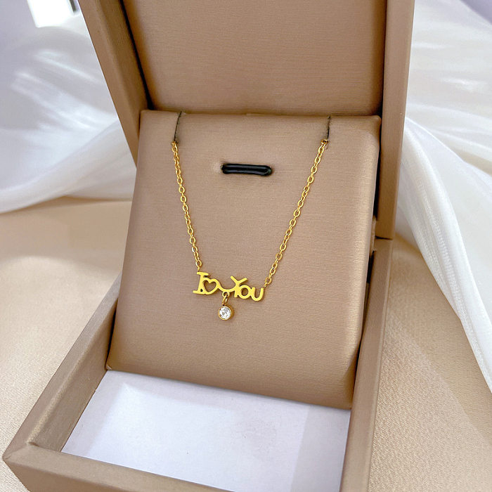 Elegant Letter Heart Shape Stainless Steel Plating Inlay Zircon Pendant Necklace