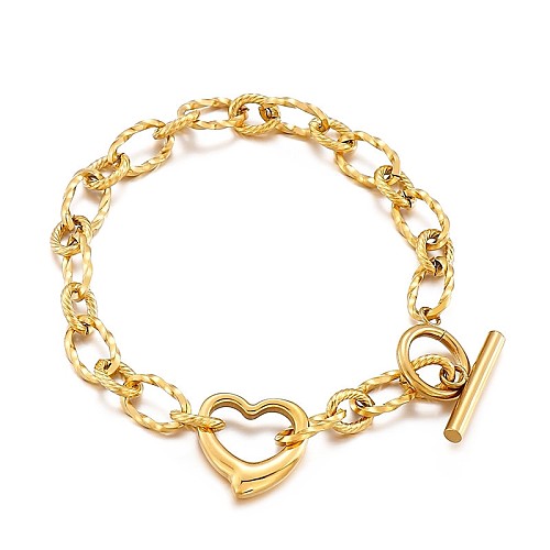 Bijoux à la mode créatifs, chaîne de couture en forme de cœur de pêche, pendentif en forme de cœur creux, Bracelet à boucle OT