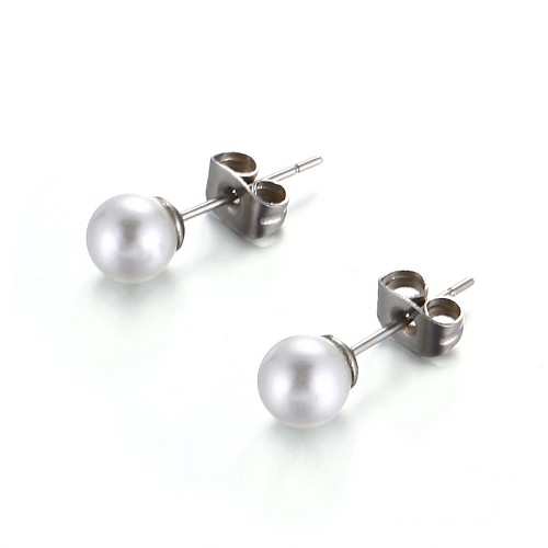 European And American Fashion Stainless Steel  Round Pearl Earrings Female Multi-size
