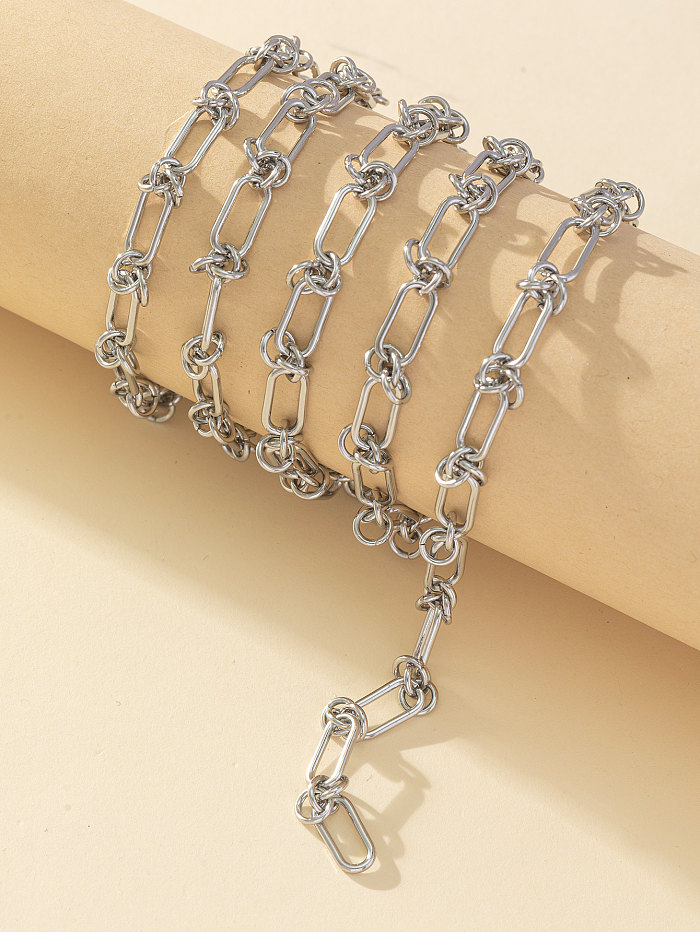 Collier ajouré en chaîne en acier inoxydable avec nœud de couleur unie, Style Simple