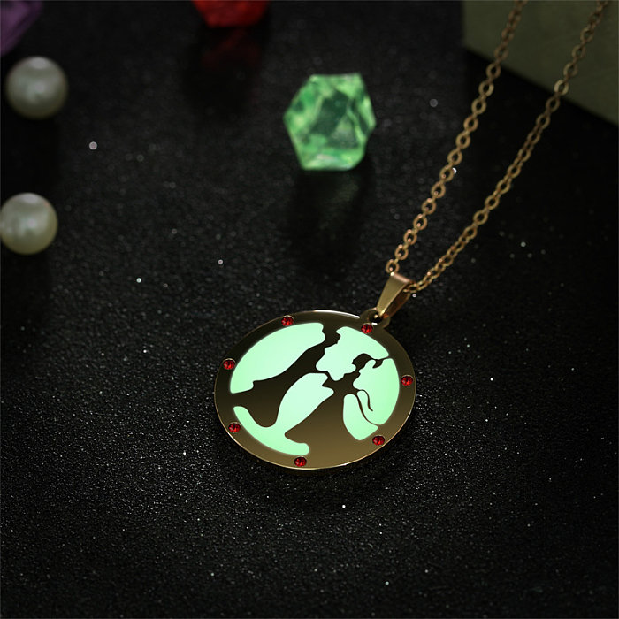 Casual Simple Style Classic Style Cartoon Character Stainless Steel  Stainless Steel Epoxy Plating Inlay Zircon Rose Gold Plated Pendant Necklace