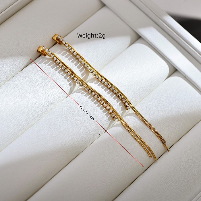 1 Pair Simple Style Solid Color Inlay Stainless Steel  Zircon 18K Gold Plated Drop Earrings