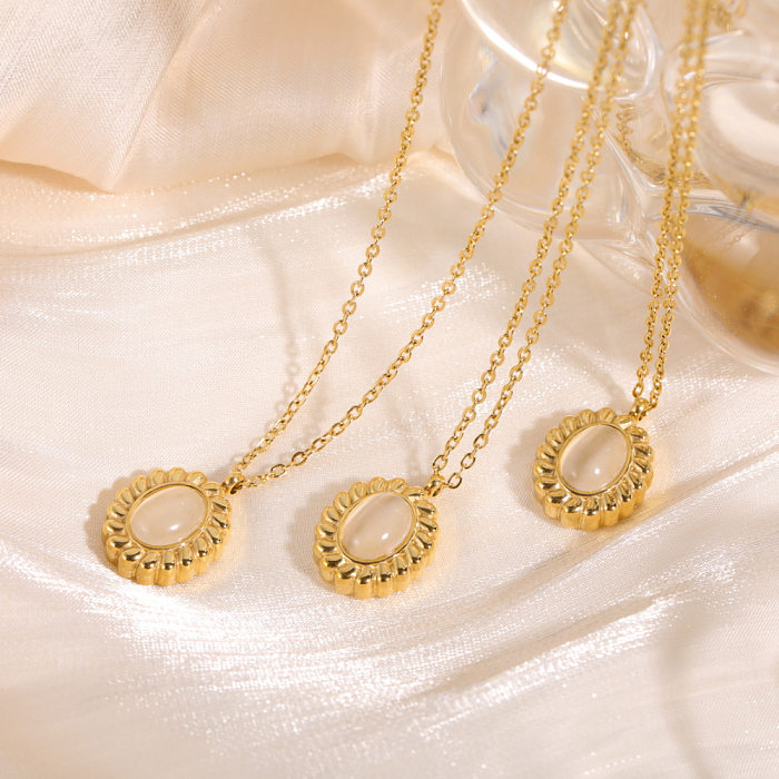 Modischer schlichter ovaler Anhänger aus 18 Karat Gold, Edelstahl, Halskette, Ohrring-Anzug