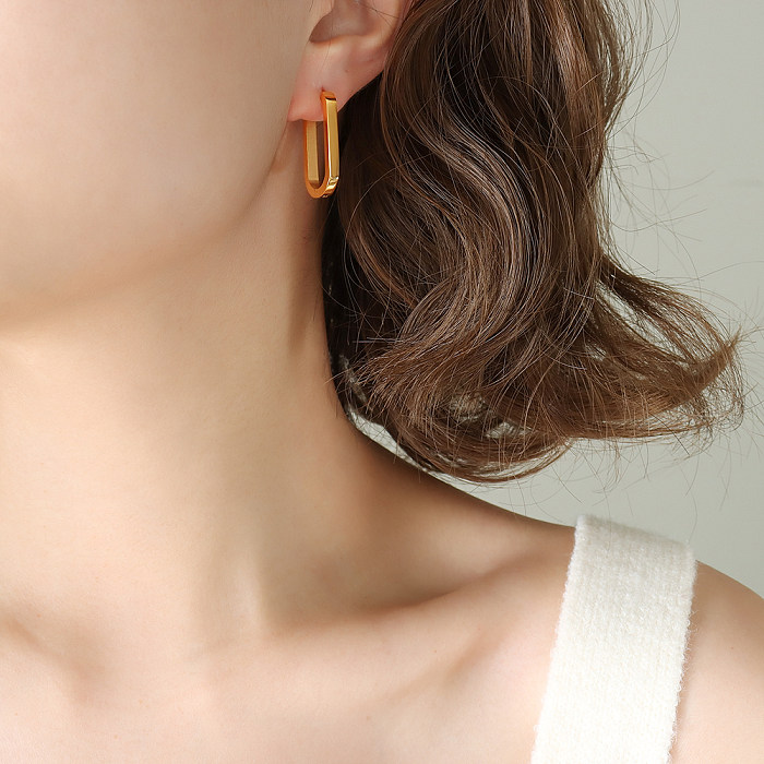 1 paire de boucles d'oreilles élégantes en acier inoxydable plaqué or 18 carats, couleur unie