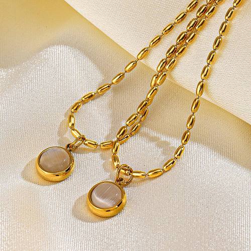 Commute Round Stainless Steel  Stainless Steel Plating Pendant Necklace