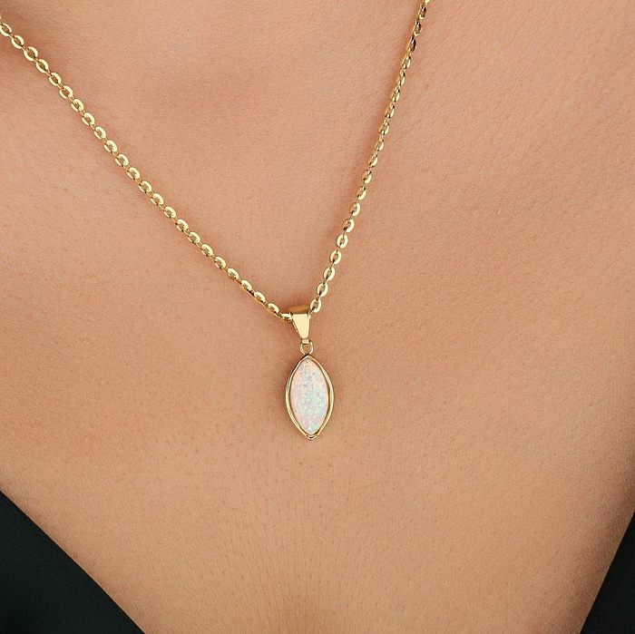 Retro Preppy Style Roman Style Water Droplets Stainless Steel Plating Inlay Artificial Gemstones 18K Gold Plated Pendant Necklace