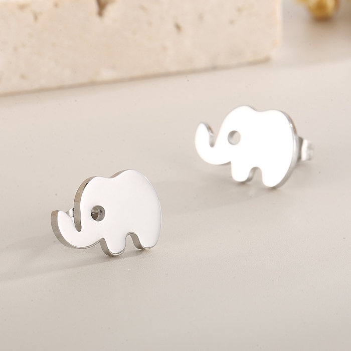 1 par de brincos de orelha de strass revestidos de aço inoxidável de elefante fofo