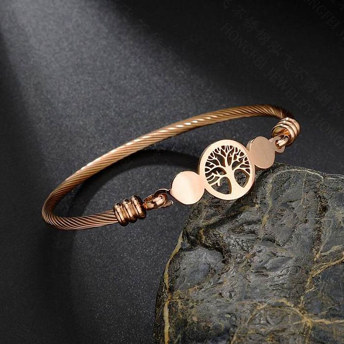 Bracelets et bracelets floraux en acier inoxydable avec arbre de vie évidé sauvage NHHF124895
