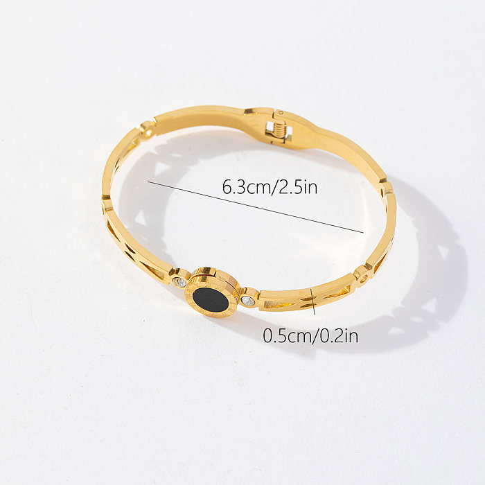 Wholesale Vacation French Style Classic Style Roman Numeral Titanium Steel Plating Inlay Shell Bangle