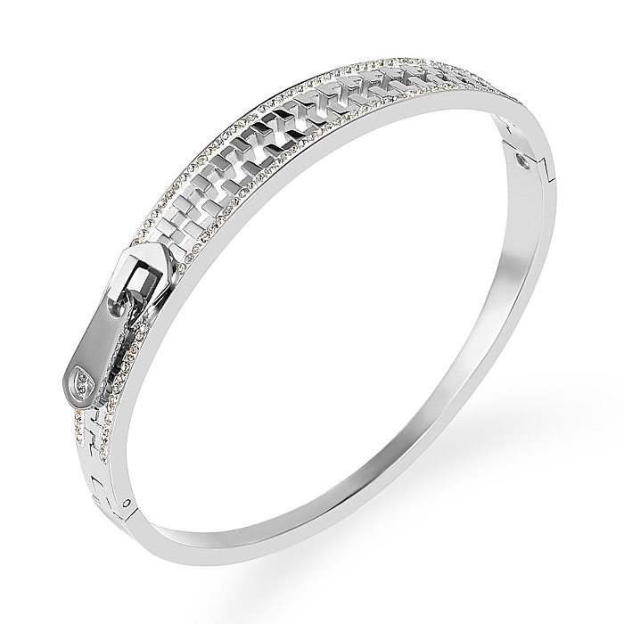 Brazalete de diamantes de imitación con incrustaciones de acero inoxidable geométrico para mujer casual