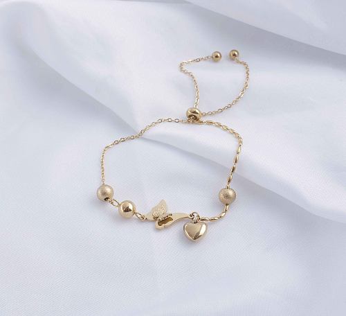Retro Classic Style Round Heart Shape Butterfly Titanium Steel Plating Inlay Zircon Gold Plated Bracelets