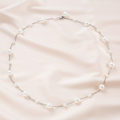Collier de Placage en Acier Inoxydable de Perle Artificielle Géométrique de Style Simple 1 Pièce