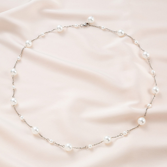 Einfache Halskette mit geometrischer Kunstperle und Edelstahlbeschichtung, 1 Stück