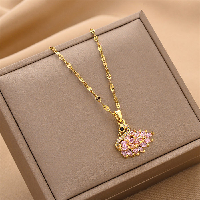 1 Piece Fashion Swan Stainless Steel Inlay Zircon Pendant Necklace