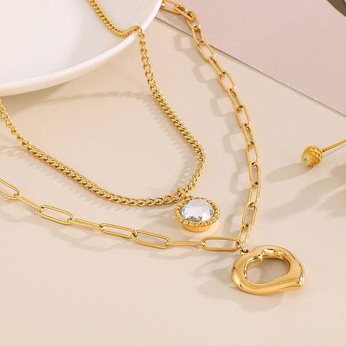 قلادات ذات طبقات من الفولاذ المقاوم للصدأ مطلية بالذهب على شكل قلب من Streetwear
