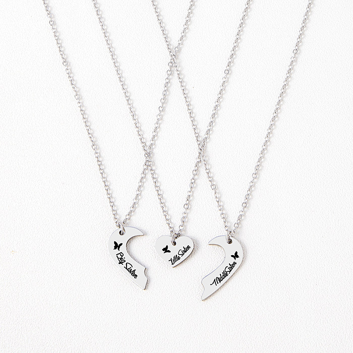 Einfache Streetwear-Halskette mit Buchstaben- und Herzform-Anhänger aus Edelstahl