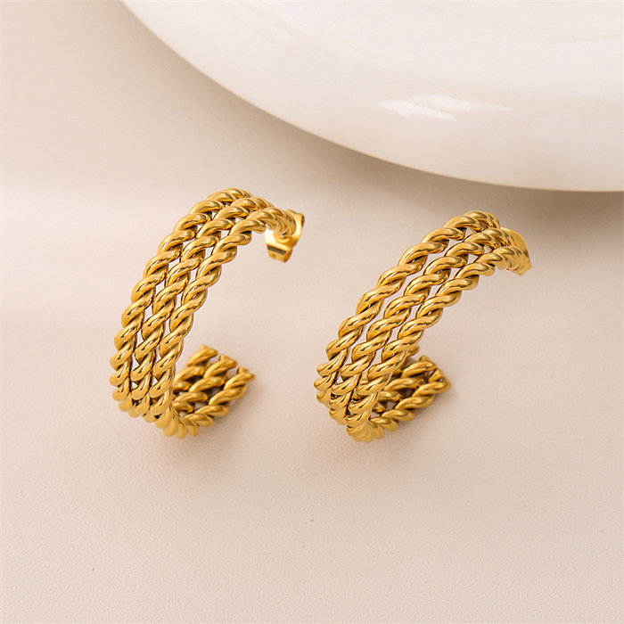 1 Pair Retro Simple Style C Shape Plating Stainless Steel  18K Gold Plated Earrings