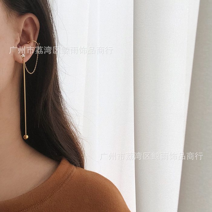 Simple Chain Single Claw Drill Ear Clip Stainless Steel Stud Earrings