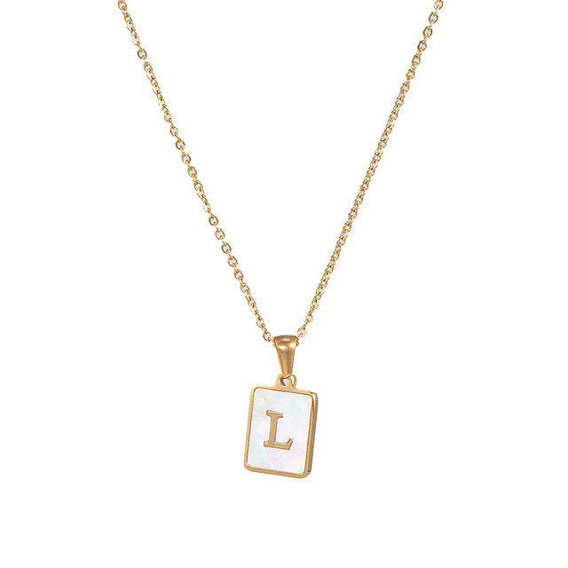 Collier en acier inoxydable en or 18 carats avec coquille rectangulaire et lettre tendance