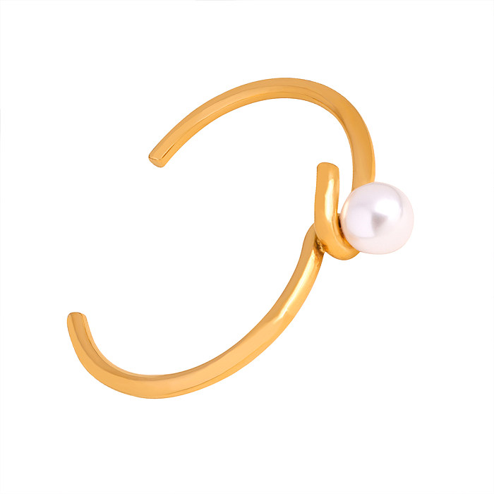 Elegant Solid Color Titanium Steel Plating Inlay Artificial Pearls 18K Gold Plated Bangle