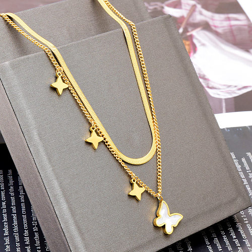 Fashion Butterfly Stainless Steel Layered Necklaces Inlay Shell Stainless Steel  Necklaces 1 Piece