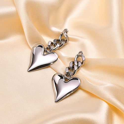 Boucles d'oreilles pendantes en acier inoxydable en forme de coeur à la mode, boucles d'oreilles en acier inoxydable plaquées 1 paire
