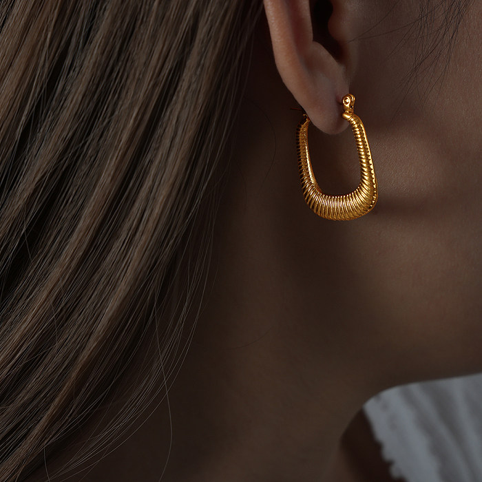 1 Pair Hip-Hop Simple Style Rectangle Plating Stainless Steel 18K Gold Plated Hoop Earrings