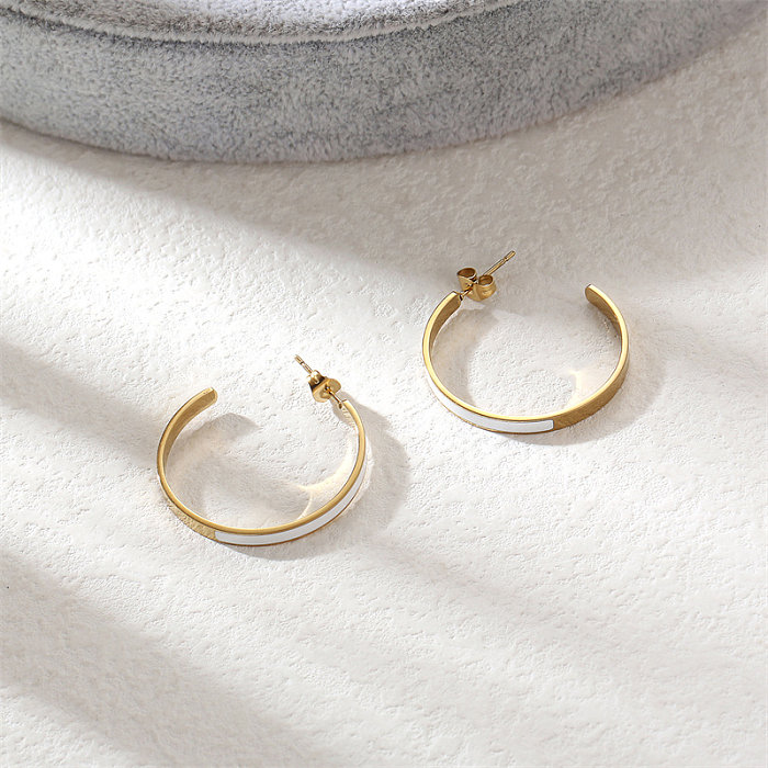 1 Pair Cute Simple Style C Shape Epoxy Plating Stainless Steel  14K Gold Plated Ear Studs