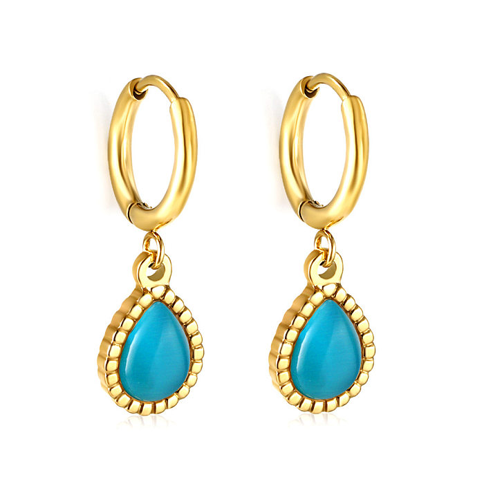 1 Pair Elegant Water Droplets Enamel Inlay Stainless Steel  Zircon Gold Plated Drop Earrings