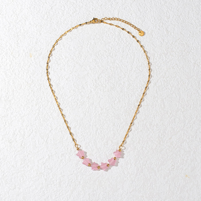 Collier plaqué or 18 carats avec perles rondes en acier inoxydable de style simple