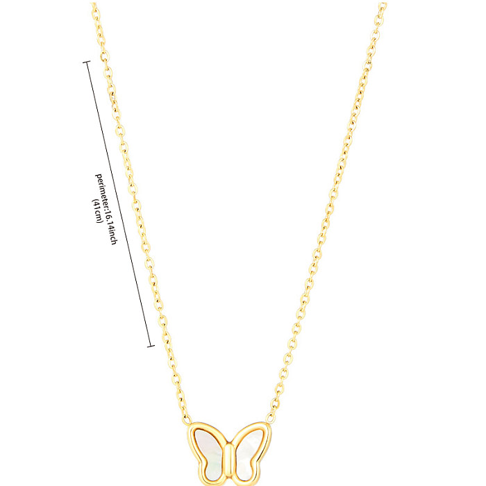 Elegant Simple Style Classic Style Butterfly Stainless Steel  Plating Inlay Shell 14K Gold Plated Pendant Necklace