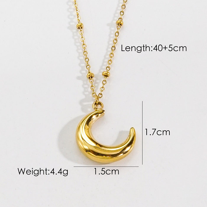 Modern Style Geometric Moon Ginkgo Leaf Natural Stone Stainless Steel Irregular Plating Inlay Pendant Necklace