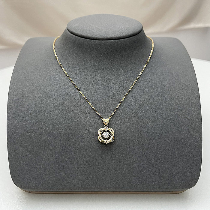 Sweet Letter Bow Knot Stainless Steel Plating Inlay Artificial Gemstones Pendant Necklace