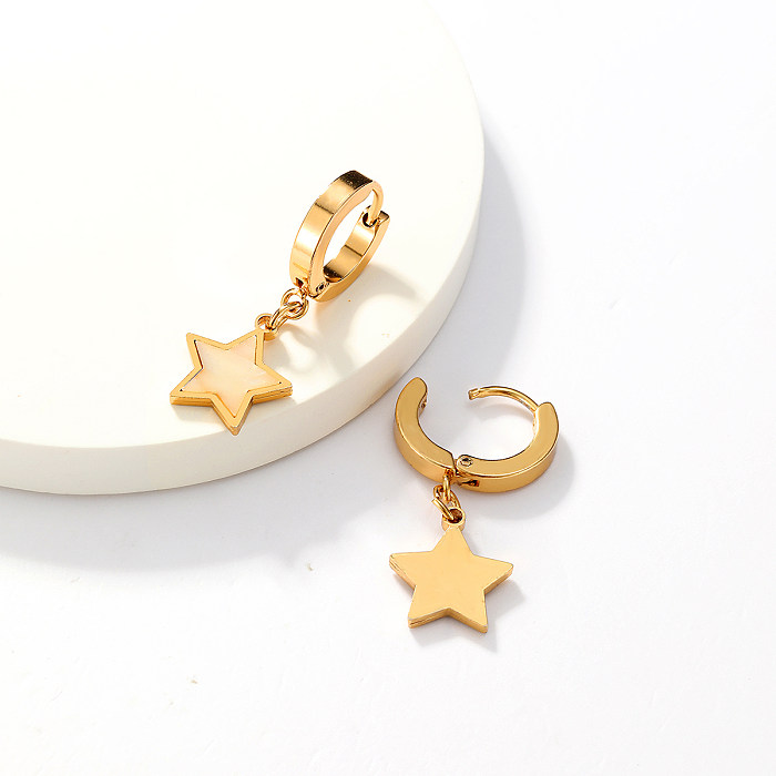 1 Pair Simple Style Classic Style Pentagram Stainless Steel  Plating Inlaid Acrylic 18K Gold Plated Drop Earrings