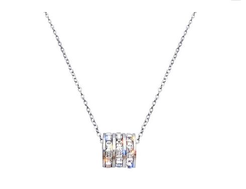 Schlichter Kreis-Anhänger mit Edelstahl-Beschichtung, Intarsien, künstlicher Diamant, 18 Karat vergoldet, Anhänger-Halskette