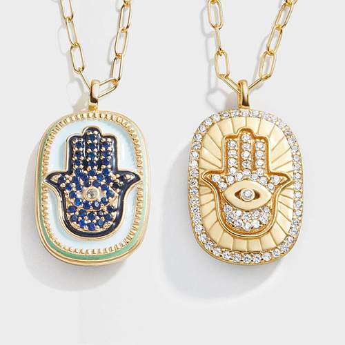 Lässige, schlichte Halskette mit Palmen-Edelstahlüberzug und Inlay-Zirkon-Anhänger, 18 Karat vergoldet