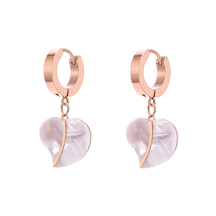 1 Pair INS Style Basic Heart Shape Stainless Steel Inlay Shell Drop Earrings