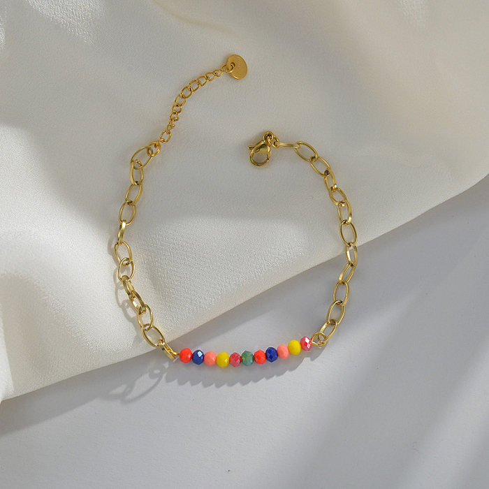 Elegante geometrische Edelstahl-Inlay-Kunstperlen-Perlen-Armbänder