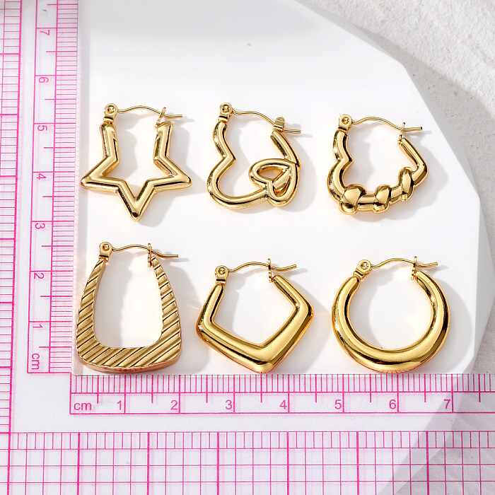 1 Pair Vintage Style Simple Style Classic Style Pentagram Heart Shape Rectangle Stainless Steel  Hoop Earrings