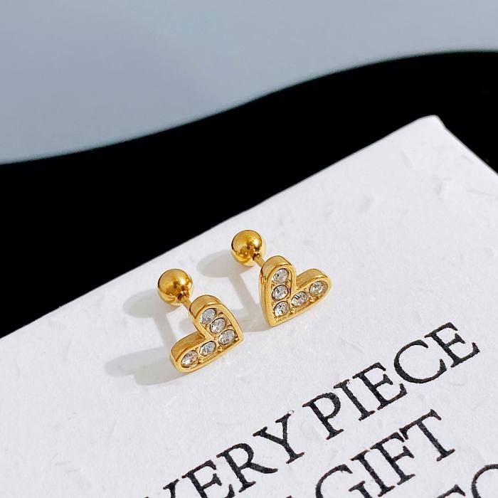 1 Pair Sweet Heart Shape Inlay Stainless Steel Zircon Ear Studs