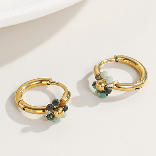 1 Paar IG Style Simple Style Kreis-Blumen-Perlenbeschichtung aus Edelstahl mit 14-Karat-Vergoldung