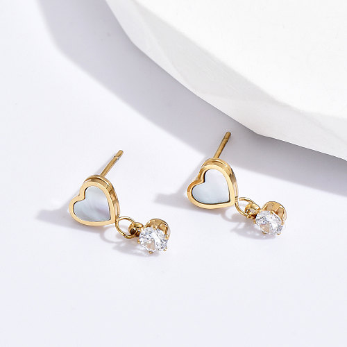 Sweet Heart Shape Stainless Steel  Earrings Inlay Zircon Stainless Steel  Earrings 1 Pair